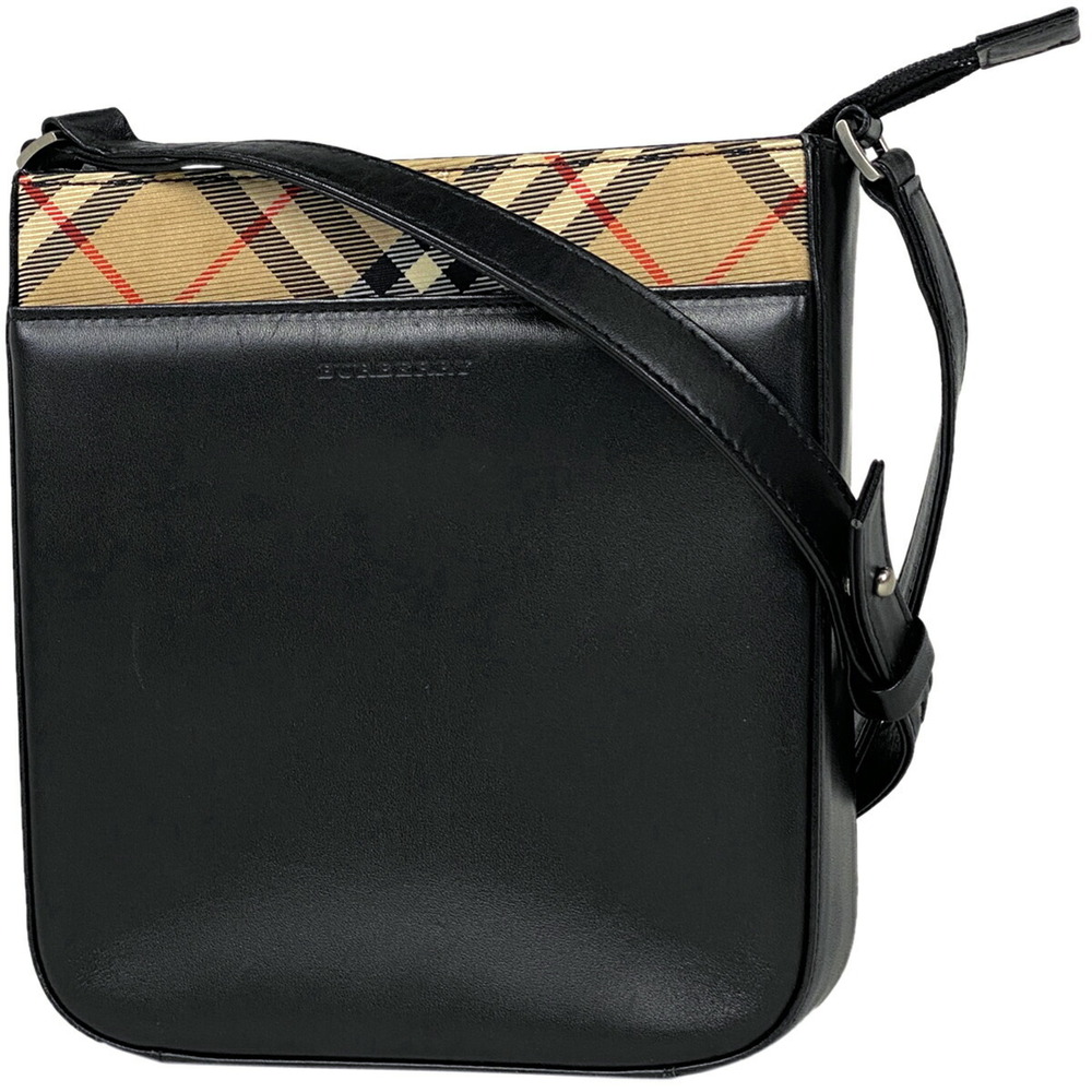 Burberry Check Shoulder Bag Leather Black
